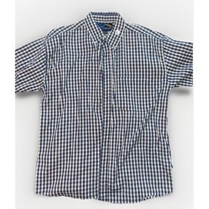Address‎ Unknown Mens Gingham Check Short Sleeve Button Down Shirt Blue White L